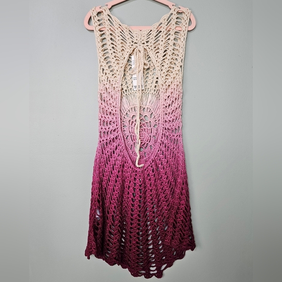 Kimchi Blue Lydia Ombre Sheer Crochet Mini Dress, Open Back, Pink Rose Combo, XS - Picture 10 of 13